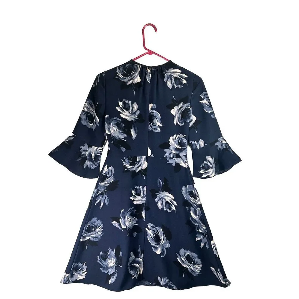 Kate Spade Long Bell Sleeve Stretchy Floral Mini Career Office Dress Size 0 Shor